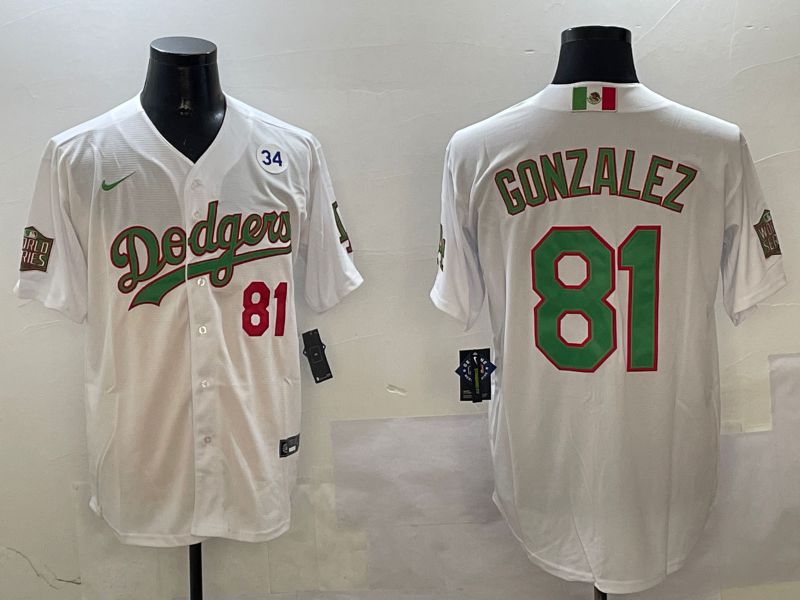 Men Los Angeles Dodgers #81 Gonzalez White Game Mexico 2025 Nike MLB Jersey style 5->san diego padres->MLB Jersey